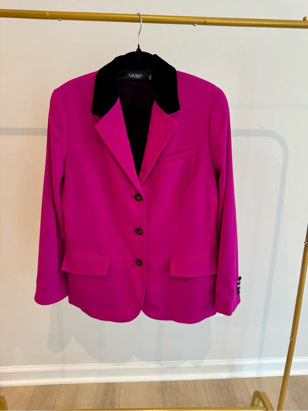 Lauren Ralph Lauren Fuchsia Pink Blazer with Black Velvet Collar - Sz 14 - Picture 2 of 9